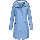 Mymyguoe Regenmantel Wasserdicht Damen Atmungsaktiv Regenjacke mit Kapuze Lang Hardshelljacke Einfarbig Funktionsmäntel Einstellbar Kordel Windbreakers Reißverschluss Outw