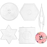 Bügelperlen Platten, 4 Stück Stiftplatte für Bügelperlen, Transparent Bügelperlen Vorlagen, Groß Steckperlen Platte Set für DIY Prozess Manuelle Erstellung(Mit Pinzette,Rund Viereck Sechseck Hexagon)