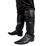 Boland 81996 - Stiefelstulpen Schwarz, Stiefelüberzieher, Kunstleder, Pirat, Musketier, Bandit, Räuber, Karneval, Halloween, Fasching, Mottoparty, Verkleidung, T