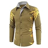 Shirt Herren Stretch Mode Heißprägedruck Herren Langarm Frühling Und Herbst Eleganter Gentleman Hochzeitsfeier Gastgeber Urlaub Casual Herren Hemd H-Green L