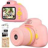 SLR Kinderkamera 28MP Reflex DigitalKamera Kinder Selfie 1080P FHD Videokamera Kleinkind Kinder Kamera Kindergeschenk 3 bis 12 Jahre Mädchen mit 32GB Karte, 1200mAh Akku – Pink