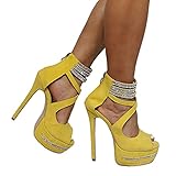 BeAUZQ 6IN Damenmode Strass High Heels Sandalen Damen Party Abend Prom Pumps Sexy Stripper Tanzschuhe Größe 36-47,Gelb,44