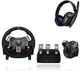 Logitech G29 Driving Force Gaming Rennlenkrad, Zweimotoriges Force Feedback - Schwarz + Logitech G Driving Force Schalthebel - Schwarz + ASTRO Gaming A10 Gaming-Headset mit Kabel - Schwarz/B