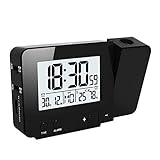 Houkiper LED-Anzeige-Projektor-Uhr mit Hintergrundbeleuchtung Batteriebetriebenen Drehen Wecker für Hauptschlafzimmer (Black)