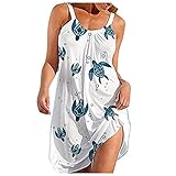 CCOOfhhc Rundhals Kleid Ärmellos Spaghettiträger Sommerkleid Knielänge Partykleider Blumendruck Boho Freizeitkleid Mode Kurze Tank Kleid Ärmellos Strand Trägerkleid Lässig Sommer Strandk