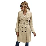 Trench, klassisch, lang, elegant, leicht, Damen-Mantel mit Herbstgürtel, winddicht, S-XL, kaki, S