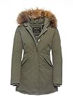Basic.de Damen-Parka Echtfell Winter-Jacke Khaki M