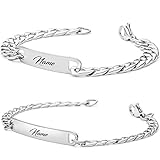 Edelstahlarmband mit Wunschgravur | Armband mit Namen Personalisiert | Personalisierbare Armbänder für Pärchen | Paar Armband I Freundschaftsarmband (Silber)