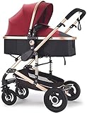 Kinderwagen für Neugeborenen, Regenschirm-Kinderwagen faltbar, hochansicht Pram-Kinderwagen, kompakte Wandel-Kinderwagen, Lagerkorb, großer Sitzbereich (Color : Red)