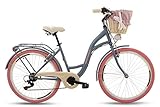 Goetze Mood Damenfahrrad Retro Vintage Holland Citybike, 26 Zoll Alu Räder, 7 Gang Shimano Schaltwerk, Tiefeinstieger, Korb mit Polsterung Gratis!
