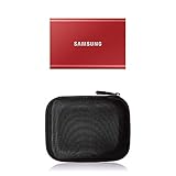 Samsung T7 Portable SSD - 500 GB - USB 3.2 Gen.2 Externe SSD Metallic Red (MU-PC500R/WW) + Amazon Basics Festplattentasche, schw