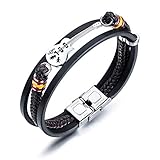 J.May Männer Armband Leder Armreif Schwarz Gitarre Lederband für Herren Geflochten PU Leder Breites Lerderarmband Wickelarmband Edelstahl Verschluss Geschenk für M