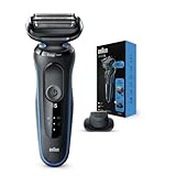 Braun Elektrorasierer für Herren, Serie 5 5018s Elektrorasierer mit Präzisionstrimmer, wiederaufladbar, Nass- und Trockenrasierer mit EasyClean, Schwarz/Blau, 5 Minuten Schnellladung für 1 volle R