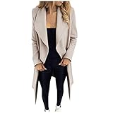 Damen Einfarbig Wollmantel Outwear Revers Mantel Frauen Mittellanger Mantel mit Tasche Elegant Schlank Mantel Damen Winter Dicke Warme Jack