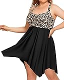 Daci Badeanzug für Damen, Übergröße, fließender Bauchkontrolle, Tankini, Badeanzüge mit Boyshorts, Leopard und Schwarz, XX-Larg