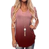 T-Shirt Damen Sommer Oberteile Kurzarm Farbverlauf Tops Lose Tees Shirts Oberteil Tie Dye T-Shirt mit V-Ausschnitt für Damen Gradient Oversize Casual Shirt Hemdbluse Female Teenager Mädchen Sp