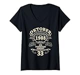 Damen 33. Geburtstag Geschenk Mann Legendär Seit Oktober 1988 T-Shirt mit V