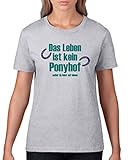 Comedy Shirts - Das Leben ist kein Ponyhof - Damen T-Shirt - Graumeliert/Türkis-Lila Gr. XXL