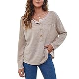 Herbst Und Winter Casual Fashion Damen Rundhals Einfarbig Langarm Knopf Bottoming T-Shirt Lose Pullover Top D