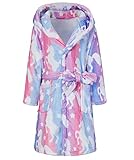 Funnycokid Mädchen Bademantel Kinder Pyjama Kinder Nachthemd Flanell Langarm Druck Grafik Nachtwäsche 4-12 J