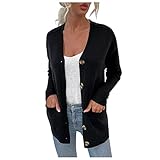 Damen Strickjacke,Strickjacke Damen Kurz，Damen Strickjacke Lange Leicht Cardigan Open Front mit 2 Seitentaschen Dünner Strickmantel für Herbst und Winter Strickjacke Damen,Cardigan Pullover M