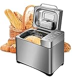 19 in 1 Brotbackautomat, Brotfach 650 W programmierbare Brotbackautomat Digital Touch Panel, Mixen, Kneten, Backen, Obstspender, 7 Zubehö