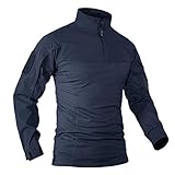 KEFITEVD Militär Shirt Herren Combat Army Oberteil Jagdkleidung mit Klettflächen Slim Fit Taktisch Tshirt Safari Bekleidung Männer Langarm Dunkelblau M