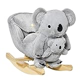 HOMCOM Schaukelpferd Plüsch Schaukeltier Babyschaukel mit Koala-Rufen Spielzeug für 18-36 Monaten Koala-Design Plüsch Holz Grau 60 x 33 x 50