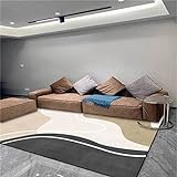 YYRAIN Japanischer Stil Einfacher Geometrischer Khaki Schwarzer Rechteckiger Plüschteppich Nach Hause Wohnzimmer Schlafzimmer Weicher Teppich 100x150