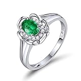 ANAZOZ Echtschmuck Damen Ring 18 Karat 750 Weißgold 0.55 Karat Smaragd 0.1 Karat Diamant Trauring Damen Blume Solitärring Größe 63 (20.1) AN1007