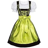 Gaudi-Leathers Damen Dirndl Kleid Dirndlkleid Trachtenkleid Midi mit Stickerei Schwarz Grün 36