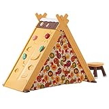 DuraB Spielhaus 4in1 Multifunktionales Zelt-spielhaus für Kinder,Kinderhaus für drinnen mit Klettergerüst, Stuhl,Tafel,Tür--Spielhaus aus Kunststoff,klappbar durch Zubehör (Orange)