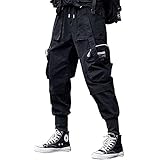 Makcoo Männer Multi Pockets Hip Hop Punk Harem Hosen Bänder Straße Tragen Mann Casual Joggers Elastische Taille Cargo Hose Techniker-EIN_3XL