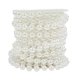 Sepkina Perlenband Perlenkette Perlengirlande Perlenschnur Weihnachten Advent Hochzeit Deko Tischdeko Meterware 6mm (S-P8-01-White-10m) (0,90€/m)