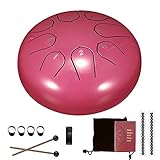 Schlitztrommeln, Stahlzungen-Trommel, 6 Zoll 8-Ton-D-Tonart, Handpan-Trommel mit Trommelstöcken, Tasche, Fingerabdeckung, Schlaginstrument für die musikalische Ausbildung Konzert Mind Healing, Pink