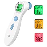 Fieberthermometer kontaktlos infrarot Stirnthermometer für Babys Erwachsene, digitales 2 in 1 Thermometer mit sofort Ablesung, Fieberalarm, LCD Anzeige, Speicherabruf mit genauer Zeit, weiß