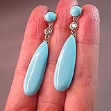 ZXCZXC Ohrringe Blaue Türkis Quarz Jade Naturstein Edelstein Lange Baumeln Tropfen Ohrringe 925 Sterling Silber Nadel for Frauen Schmuck (Gem Color : Sky Blue)