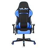 Beyamis Gaming Chair, Gaming Sessel, Zocker Stuhl, Verstellbarer Office Chair Mit Rollen,KopfstüTze Und Lendenkissen-Blau Und Schw