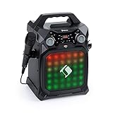 auna Rockstage LightShow Karaokeanlage, Bluetooth-Funktion, USB: Wiedergabe und Aufnahme, Multicolor-Lichtshow mit Equalizer, Akku-Betrieb, 2 x 6,3 mm Mikrofoneingang, Line-In/-Out, schw