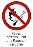 Schild Feuer, offenes Licht und Rauchen verboten gemäß ASR A1.3/ DIN 7010 Alu 185 x 131 mm (Brandgefahr, Kombischild) w