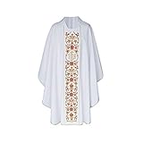 C&V Kasel 109 Messgewand Gotische mit passender Stola, liturgische Ornamente, Kleidung für Priester - Albs und Stolen und anderes Zubehör für Ihre Kirche, in allen liturgischen Farben. (Weiss)