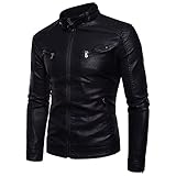 Jacke Herren Slim Fit Revers/Stehkragen Langarm Wasserfeste Jacke Herren Einfarbig/Spleißen/Drucken Reißverschluss Lederjacke Herren Persönlichkeit Trend Punk Style Motorradjacke H