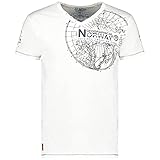 Geographical Norway Herren T-Shirt, grafisch, kurzärmlig, Herren, T-Shirt, modisch, V-Ausschnitt, Bedruckt, reguläre Passform – Kleidung Kurze Ärmel, Marke Tops Classic (Weiß, XL)