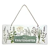 Blechschild zum Aufhängen'Mein Kräutergarten' | Wanddeko Metall quer| Metallschild für Küche, Garten oder Balkon | Schönes Geschenk für Köche und Kräuterhex