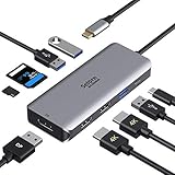 Dockingstation USB C Triple Display Dual HDMI Adapter, 9 in 1 USB C zu Displayport Adapter SD TF Kartenleser 2USB 2.0, 1 USB 3.0, 100W PD für Dell XPS 13/15, Lenovo Yoga, Huawei Matebook X Pro usw