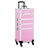 Yaheetech Friseurkoffer Trolley Alu Kosmetikkoffer 4 in 1 Schminkkoffer mit 4 Rollen Make-up Friseur Koffer in Pink