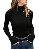 Yesgirl Damen Rollkragen Basic Slim Fit Shirt Langarmshirt Top Bluse Schwarz 44