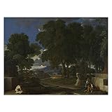 Ölgemälde Reproduktion Nicolas Poussin ''Landschaft mit einem Mann, der seine Füße an einem Brunnen wäscht''. Leinwandbild 50x68cm (20x27in) R