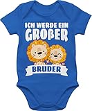 Shirtracer Geschwister Bruder und Schwester - Ich werde EIN großer Bruder mit Löwen - weiß - 1/3 Monate - Royalblau - Body für Baby mit Spruch - BZ10 - Baby Body Kurzarm für Jungen und M