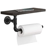 Industrial Toilettenpapierhalter Klopapierhalter mit Ablage Schwarzes Rohr Vintage Papier Halterung mit Fläche für Badzimmer Toilette Küche an der Wand Schw